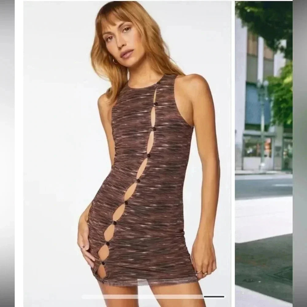 EUC Forever 21 Space Dye Cutout Mesh Stretchy Mini Dress Size Small